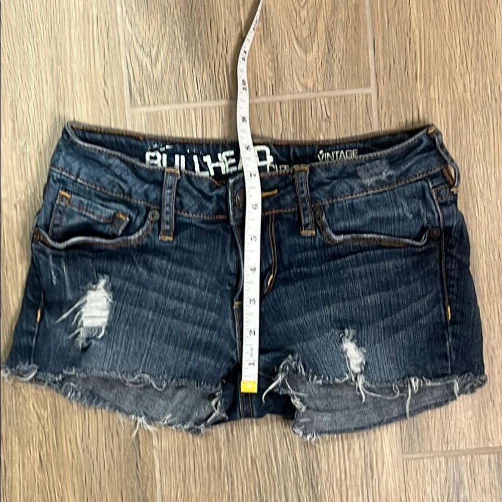 Bullhead Dark Blue Distressed Denim Jean Shorts - Picture 7 of 10
